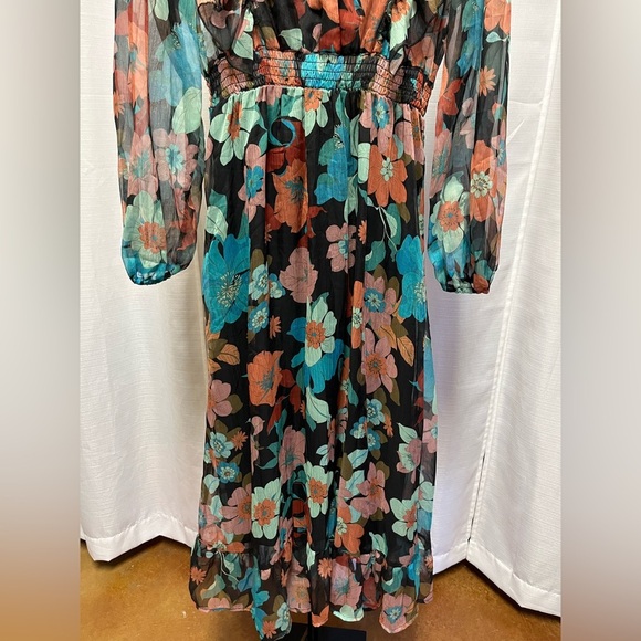 Sundayup Floral Print Midi V-neck Ruffle Dress Multicolored | size medium - Picture 3 of 8